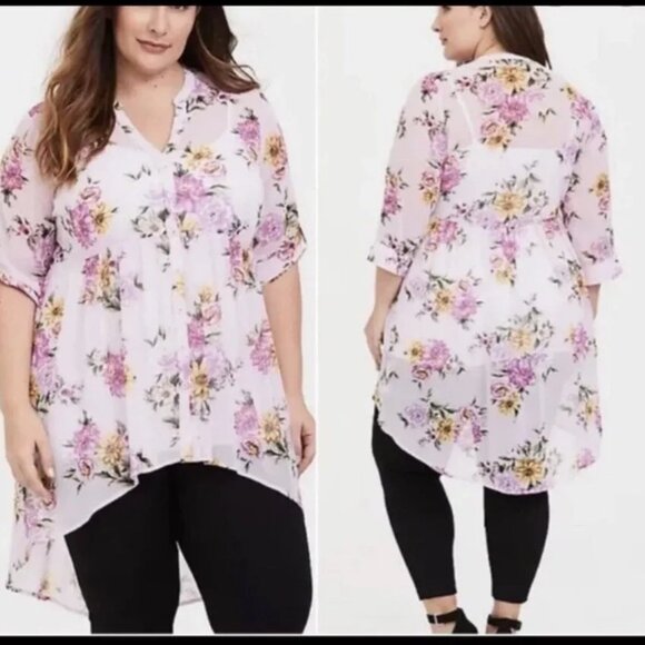 Torrid Lexie Pink Babydoll Chiffon Tunic Blouse High Low Size: 00X (10) - Picture 1 of 8